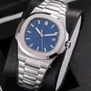 Mens Luxury Watch AAA Watches Automatic Movement Blue Dial Stainless Steel Case PP Watch Glide Sooth Second Hand Sapphire Glass Si304M