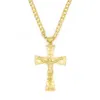 Solid 10k żółte złoto wypełnione Jezusem szerokim krzyżem Big wisiorek 55 35 mm z 24 Miami Cuban Chain 600 5 mm235s