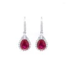 Dangle Brincos Cadermay 2023 Tendência Waterdrop Forma Lab Grown Red Ruby para Mulheres S925 Sterling Silver com Melee Moissanite