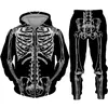 Mens Tracksuits Funny Skeleton 3D Print dragkedja Sweatshirt Set Casual HoodiePants 2st Set Overized Pullover Fashion Men Clothing 230925