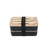 Наборы столовой посуды Минималистичный дизайн Коробка для бенто Бамбуковая крышка Экологичный материал Посуда для обеда из пшеничной соломы с упакованной упаковкой