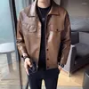 Men's Fur PU Leather Jacket Short Single Breasted Simple Wind-proof Motorcycle Jackets Lapel Thicken Multi-pocket Classic Clothing