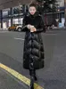 Womens Down Parkas Winter Coat Long Warm Puffer Chic Plaid Tassel Splice Jacket Black Women Hooded Overcoat 230925