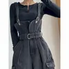 Kobiety Jumpsuits Rompers Black Denim Jumpsuits for Women Style w stylu koreańsku vintage Playsit Szerokie nogi spodnie luźne spodnie Owwony kombinezon dla kobiet ubrania L230926