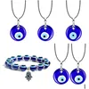 Pendanthalsband antik Deep Sea Blue Evil Eye Halsband Turkish Choker Glass Eyes Leather Rope Chain Jewelry Gift Drop Delivery Pend Dhxow