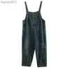 Kvinnors jumpsuits Rompers vintage streetwear rippade jeans jumpsuit kvinnor casual lösa breda ben remmar denim overaller kvinnliga last baggy bib pants rompers l230926