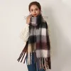 Scarves Korean Version Ac Plaid Scarf Women in Autumn and Winter Thickened Warm Soft Waxy Tassel Mohairzvxl