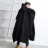 Men's Wool Woolen M-4XL Retro Coat Hooded Over-Knee-length Winter Korean Black Student Cloak Tall Clothes