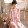 Kvinnors sömnkläder Pure Cotton Long Night Dress Women Autumn Brodery Ruffles Full Sleeve Vintage Kawaii Nightgown Sweet Girl Nightdress