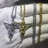 Whole-Hip Hop CZ Stein gepflastert Bling Ice Out Little Angel Anhänger Halskette für Männer Rapper Schmuck mit 24 Zoll Seilkette245J