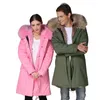 Parka en coton écologique pour femme, vêtements longs en fourrure rose/vert armée, à la mode, vêtements d'hiver