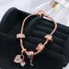 Pulsera con cuentas de globos románticos de oro rosa con hebras, pulsera con colgante de corazón con incrustaciones de diamantes para chica a la moda diy 2233