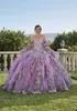 Фиолетовое бальное платье Quinceanera платья с цветочной кружевной аппликацией платья для выпускного вечера блестящее сладкое платье для дня рождения для девочек 15-16 лет
