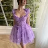 Lavender v Neck Tulle A Line HomeComing Dresses Lace Lace High Low Princess Short Prom Party Dresses 01