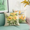Pillow Country Style Linen Material Flower And Bird Embroidery Decoration Case Bright Color For Sofa Seat Cover
