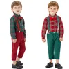 Clothing Sets Child Christmas Day Clothes Toddler Kids Boys Gentleman Costume Bowtie Lattice ShirtSuspenders Pants Little 2PCS Outfits 230926