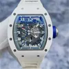 Mills WrIstwatches Richardmill Watches Automatic Mechanical Sports Watches RM030ao Global Limited Edition of 50 White Ceramic Gray Blue Hollowed Out Dial Wat HBTP