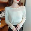 Kvinnors tröjor 2023 Spring Fashion Korean Knit O-Neck Women Short Elegant tröja Stickad Pullover Casual Jumper Long Sleeve Tops A28
