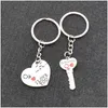 Keychains Lanyards 1 Pair I Love You Letter Couple Keychain Heart Key Ring Lovers Chain Valentines Day Jewelry Gifts Souvenirs Drop De Dhorv