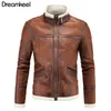 Mäns päls 2023 Autumn Winter Högkvalitet Men läderjackor Stand Collar Casual Motorcykelrock Bomber Jacket Y1