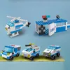 6in1 Ny polissportbil Fire Engineering Engine Mini Loader Truck Classic Building Blocks Set Bricks Toy City