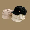 ベレー帽の女性の波打つレトロなカバーの顔の小さな八角形の帽子を示す薄いプレーン・ブリム・ベレット・ファッション汎用性のあるsboyクラウドキャップ