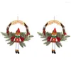 Flores decorativas 2 piezas de guirnaldas de ramas muertas de Navidad con alce muñeco de nieve Papá Noel colgante coronas florales tema del festival para fiesta en casa