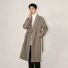 Laine pour hommes SYUHGFA tendance coréenne manteau en laine 2023 automne hiver mode lâche style britannique double boutonnage revers ceinturé manteaux en tweed