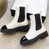 디자이너 여성 부츠 럭셔리 겨울 부츠 두꺼운 바닥 첼시 부츠 둥근 발끝 발목 부츠 유명한 공장 신발 소 가죽 바이커 부츠 고품질 35-42