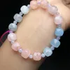 Link Bracelets Natural Morganite Faceted Cube Bracelet String Charms Fashion Personalized Men Women Gemstone Jewelry Lovers Gift 1pcs