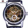 Forsining orologio automatico trasparente da uomo moda casual in vera pelle orologi scheletrati da uomo orologio da polso maschile di lusso delle migliori marche227K