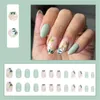 False Nails 24 Pcs Flower On Almond Shaped Medium Round Head Glue Full Cover Glossy Clear Tips For Acrylic