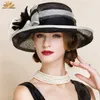 Berets Summer Black and White Elegant Linen Fedora Hats Lady Fashion Fedoras Hat Women Floppy Wide Brim Cloche Hat Flax Linen B-8150 230926