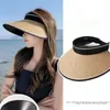 Ny solskyddsmedel Kvinnor Summer Big Brim foldble UV Resistant Grass Weaving Black Rubber Visors