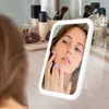Objets décoratifs Figurines Miroir de maquillage USB rechargeable Portable Compact LED Miroir de courtoisie avec béquille à écran tactile 3 couleurs Miroir de maquillage à gradation 230926