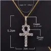 Andra smyckesuppsättningar Iced Zircon Ankh Cross Necklace Set Gold Sier Copper Material Bling CZ Key to Life Egypt Pendants Halsband Drop de Dhqam
