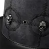 Berretti Steampunk Cappello a cilindro per donna Costume da festa di Halloween Cosplays Accessorio gotico Uomo nero con decori con teschio