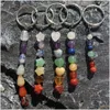 Keychains Lanyards 10Pcs Natural Crystal Heart Waterdrop Key Rings 7 Stone Star Beads Set Keychain Jewelry Bags Pendant Diy Accessorie Dhxfi