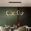 Lampade a sospensione Creative 4/5 Anelli Luci Nordic Minimalista Apparecchio in alluminio a lunga striscia per sala da pranzo Bar Ufficio Lampada dimmerabile a LED