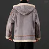 Men's Wool Autumn Winter Trend Fluffy Fashion Button Up Plush Overcoats Men Fleece Hooded Casual Jackets Streetwear Long Sleeve Outerwear