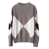 Women's Sweaters Autumn And Winter Merino Wool Semi-turtle Neck Knitted Color Matching Pullover Long Sleeve Casual Loose Top