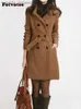 Женское полушерстяное пальто Fovotee, зимнее шерстяное пальто с поясом, женские новые женские осенние пальто 2023, новые тонкие шерстяные пальто с длинными рукавами, шикарное пальто, женская одеждаL230926