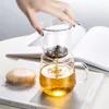 대나무 뚜껑이있는 찻잔 gianxi 투명한 붕소 유리 컵 물 별도의 꽃 필터 음주