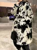 Womens Fur Faux UCXQ Fashion Print Kontrast Färg Hornknapp Design Varm överrock för kvinnor Autumn Casual Thick Coats 23A3426 230925