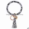 Keychains Lanyards 18 Färger Läder -armband Tassel Leopard Armband Bangle Key Holder Chain Ring Wrap Sunflower Chains Drop Delivery DHTFD