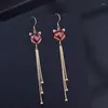 Pendientes colgantes con borlas bonitas para mujer, accesorios de joyería para fiesta, estilo chino, Gema roja encantadora, colgante largo, oreja