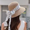 Berets Seaside Straw Hat Women's Summer And Autumn Dot Ribbon Big Eave Pot Cap Outdoor Travel Sunscreen Sunshade Fisherman