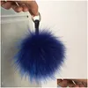 Llaveros Lanyards Llaveros de piel real de lujo Pompom Llavero 15 cm Bola de mapache esponjoso Pompón de oro Llavero Charm Bolsa Colgante Regaloskeyc Dhof8