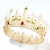 Hårklämmor Barrettes Barock Golden Queen Tiaras Stor Crystal Big Round Royal King Crown Exquisite Rhinestone Pageant Diadem PA307L