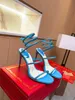 Nova cobra envolto sapatos de cristal francês salto fino sandálias de fadas água diamante sapatos femininos de salto alto sapatos de casamento feminino